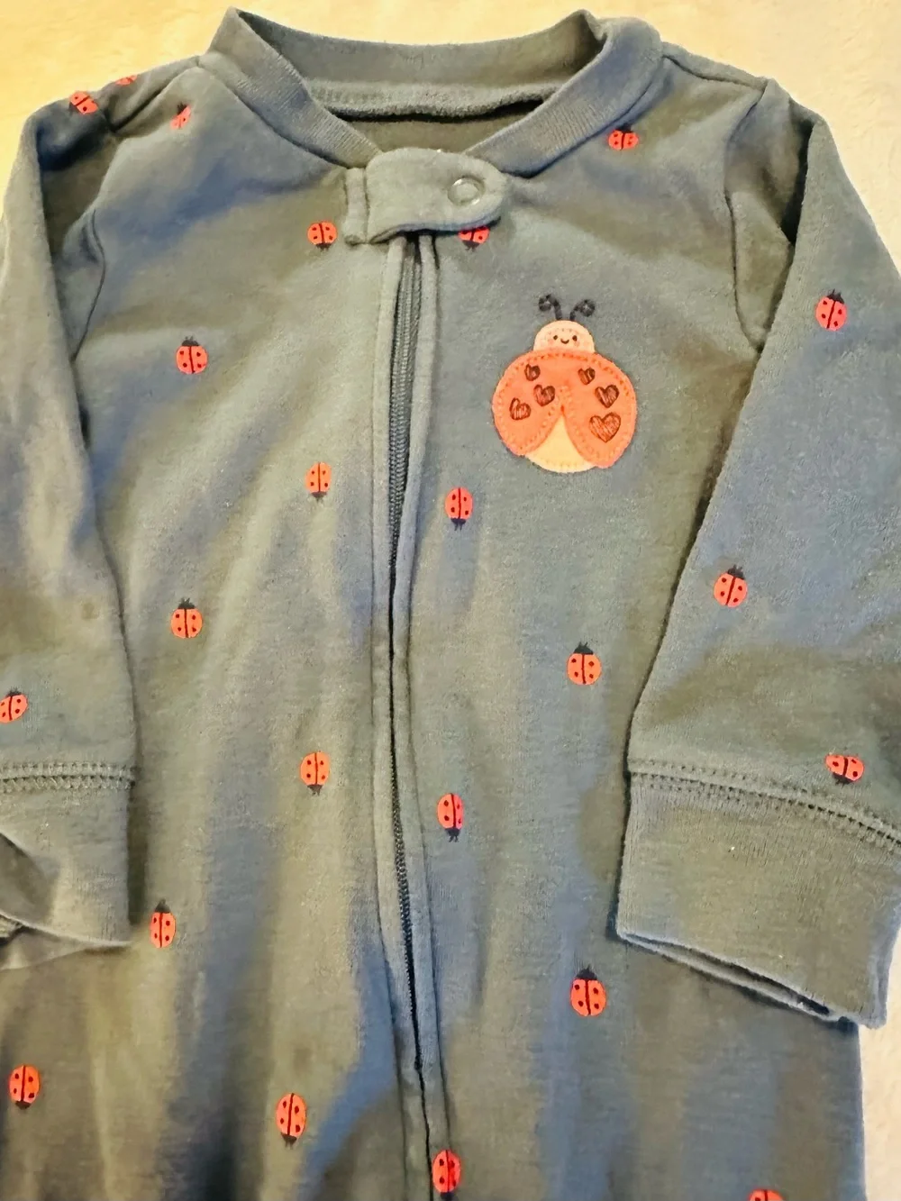 Carter's Olive One-Piece Footed Pajamas with Red Ladybug Print